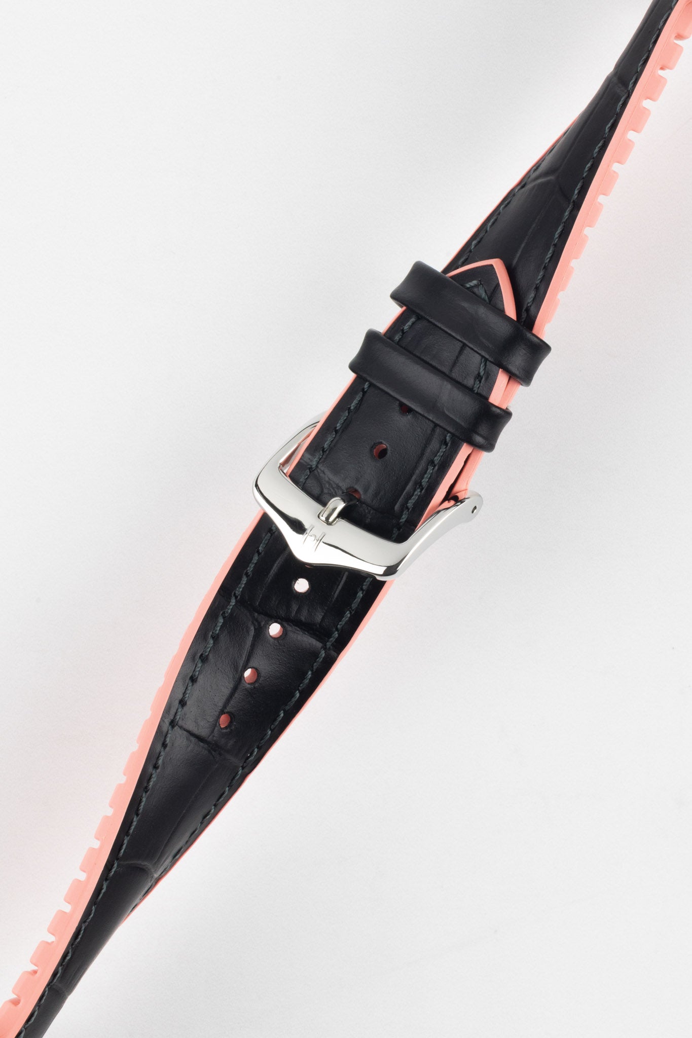 Hirsch ANDY Alligator Embossed Performance Watch Strap in BLACK / SALMON