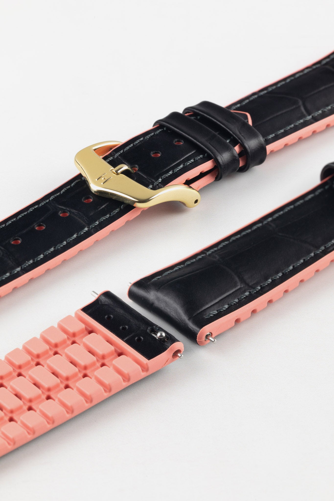 Hirsch ANDY Alligator Embossed Performance Watch Strap in BLACK / SALMON
