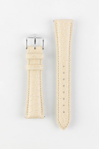 Hirsch ARISTOCRAT Croco-Embossed Leather Watch Strap in BEIGE