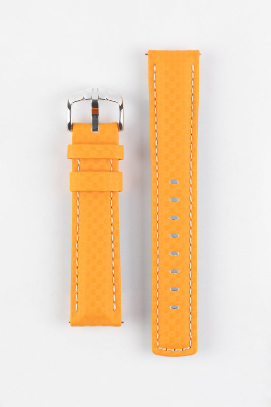 Hirsch CARBON Embossed Water-Resistant Leather Watch Strap in ORANGE