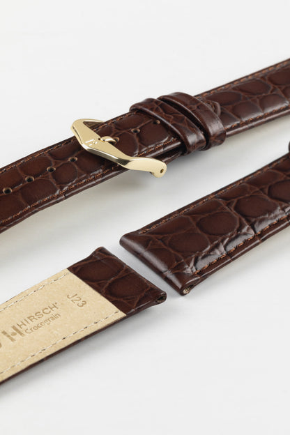 Hirsch CROCOGRAIN NQR Crocodile Embossed Leather Watch Strap in BROWN