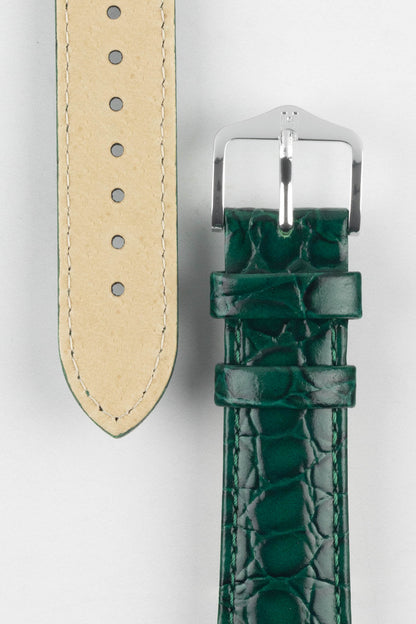 Hirsch CROCOGRAIN NQR Crocodile Embossed Leather Watch Strap in GREEN