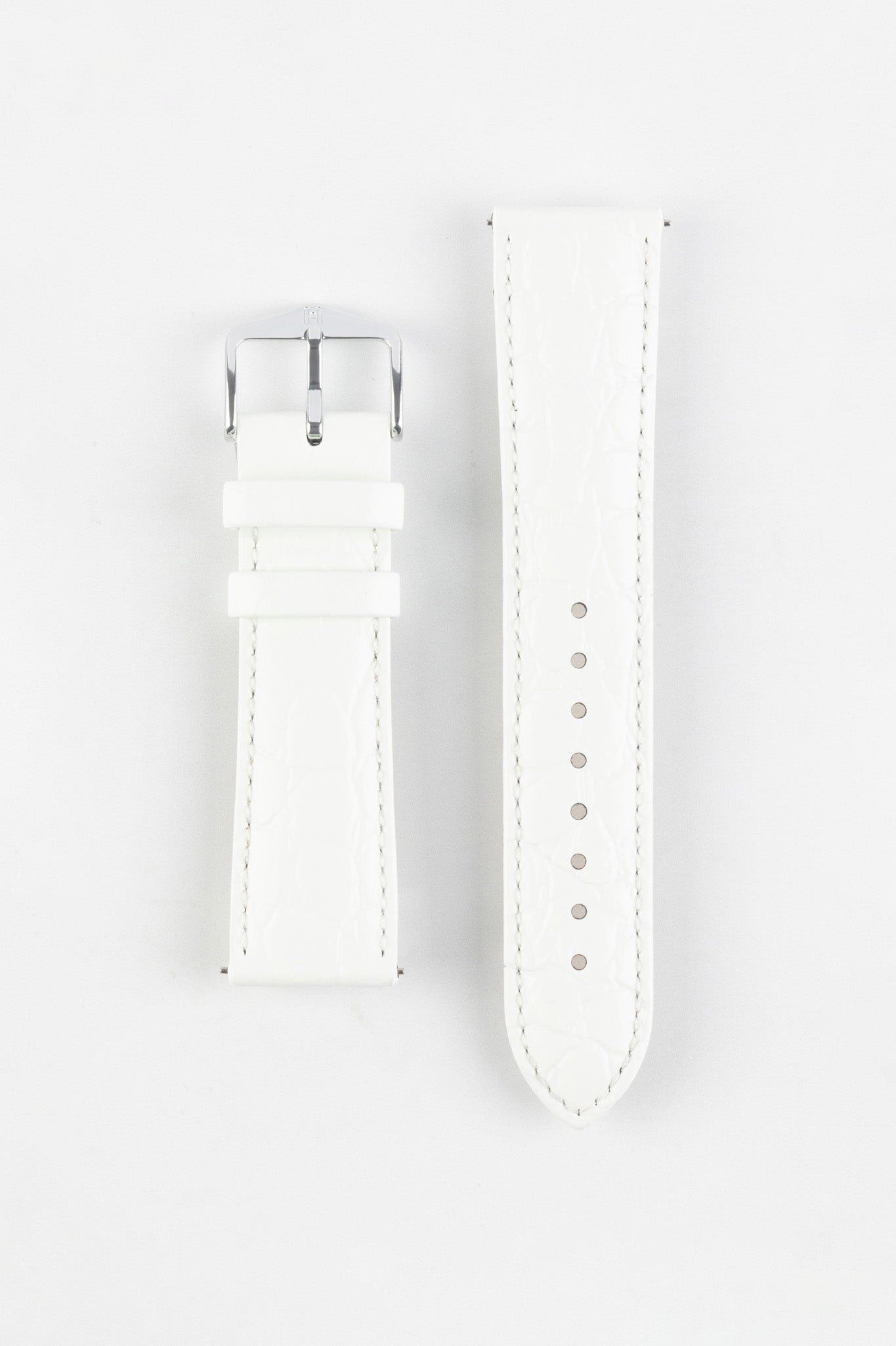Hirsch CROCOGRAIN Crocodile Embossed Leather Watch Strap in WHITE