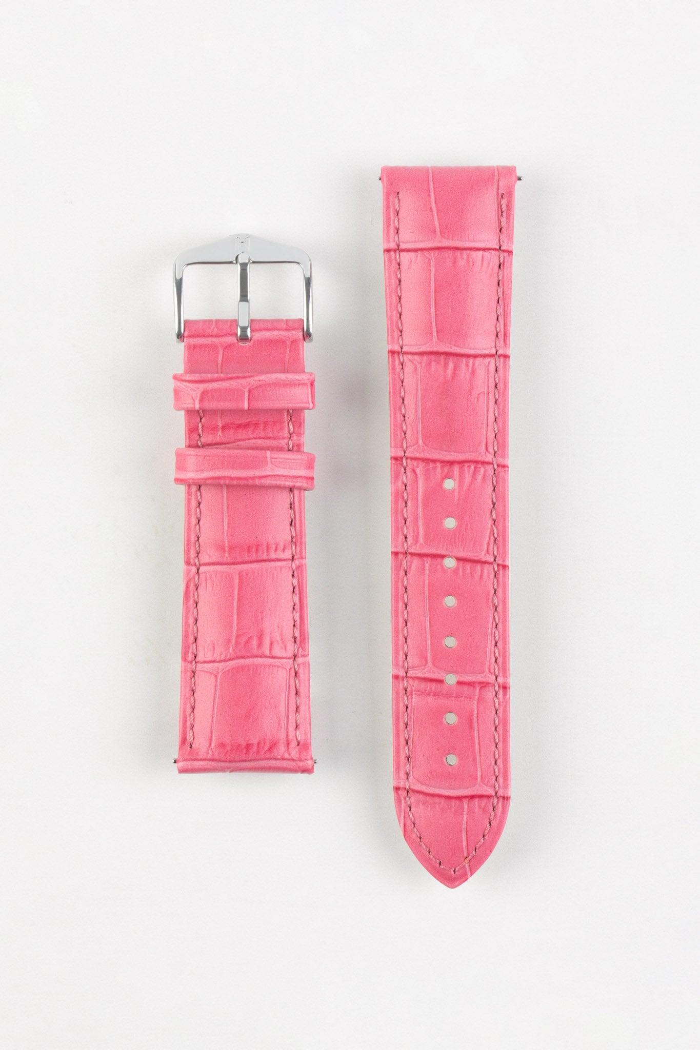 Hirsch DUKE Alligator Embossed Leather Watch Strap in PINK