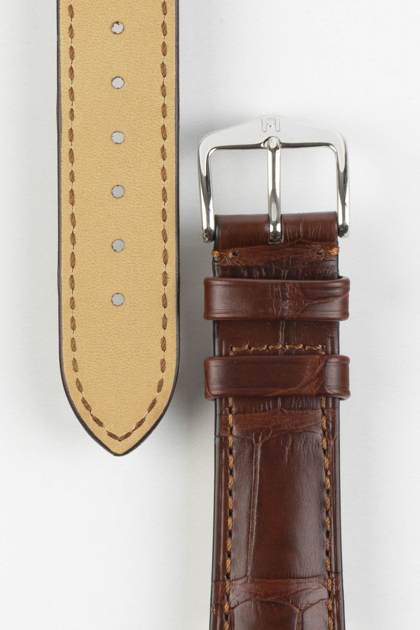 Hirsch LONDON Matt Alligator Leather Quick-Release Watch Strap in BROWN