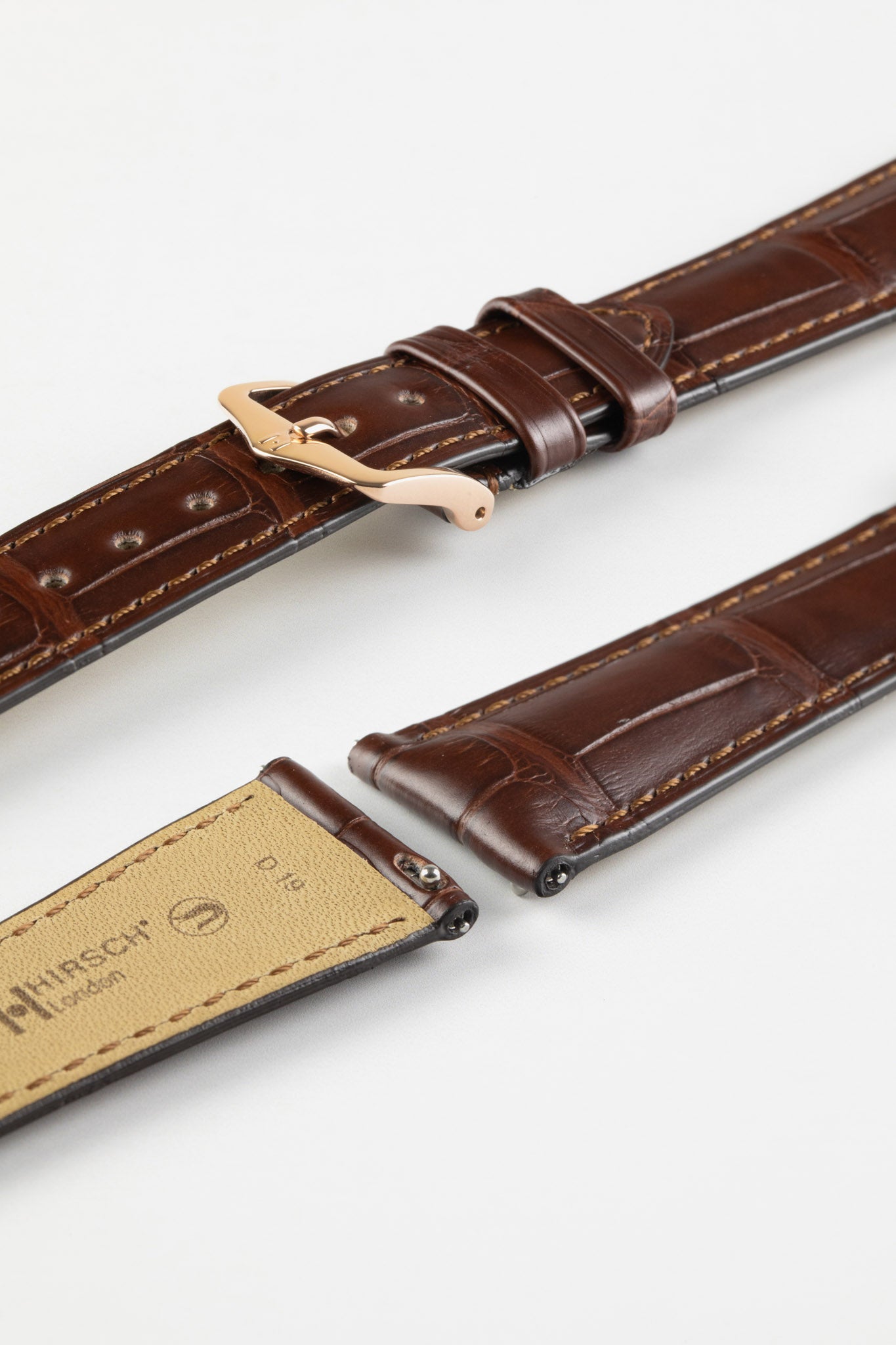 Hirsch LONDON Matt Alligator Leather Quick-Release Watch Strap in BROWN