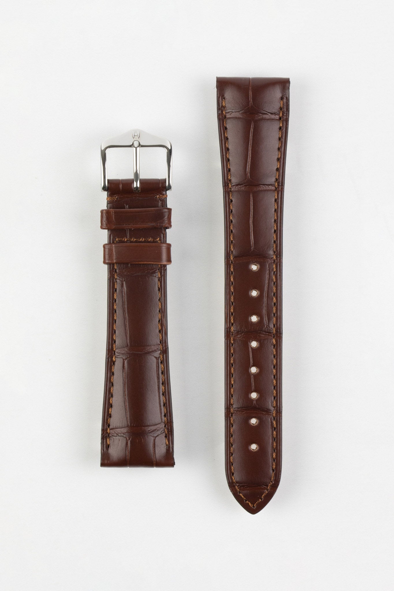 Hirsch LONDON NQR Matt Alligator Leather Watch Strap in BROWN