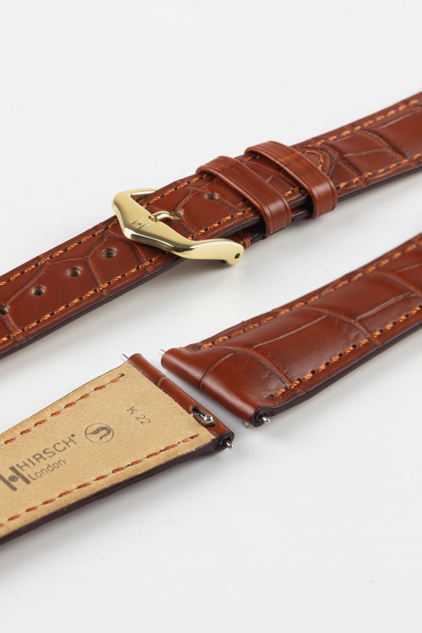 Hirsch LONDON Matt Alligator Leather Watch Strap in GOLD BROWN