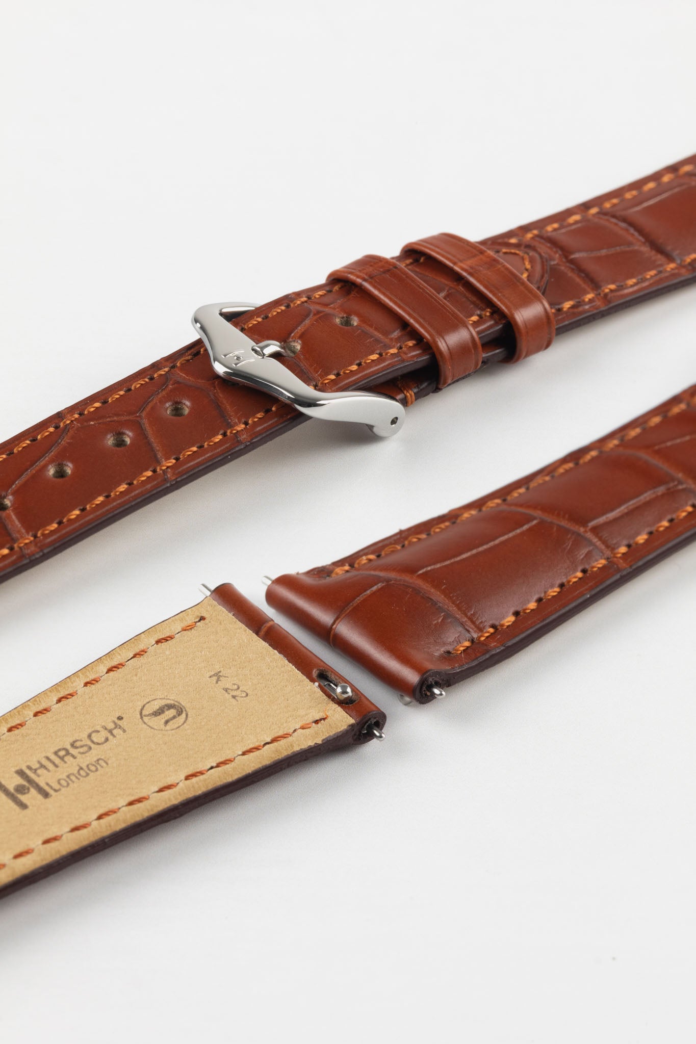 Hirsch LONDON Matt Alligator Leather Watch Strap in GOLD BROWN