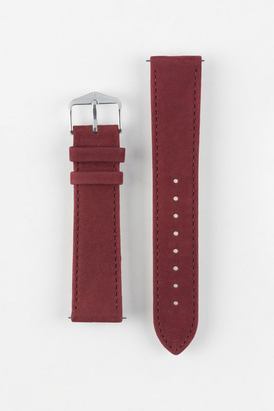 Hirsch OSIRIS Limited Edition Calf Leather with Nubuck Effect Watch Strap in BURGUNDY