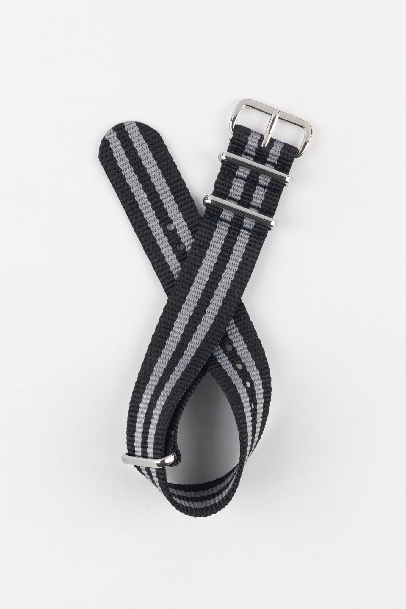 Hirsch RUSH Nylon One-Piece Watch Strap in BLACK / GREY