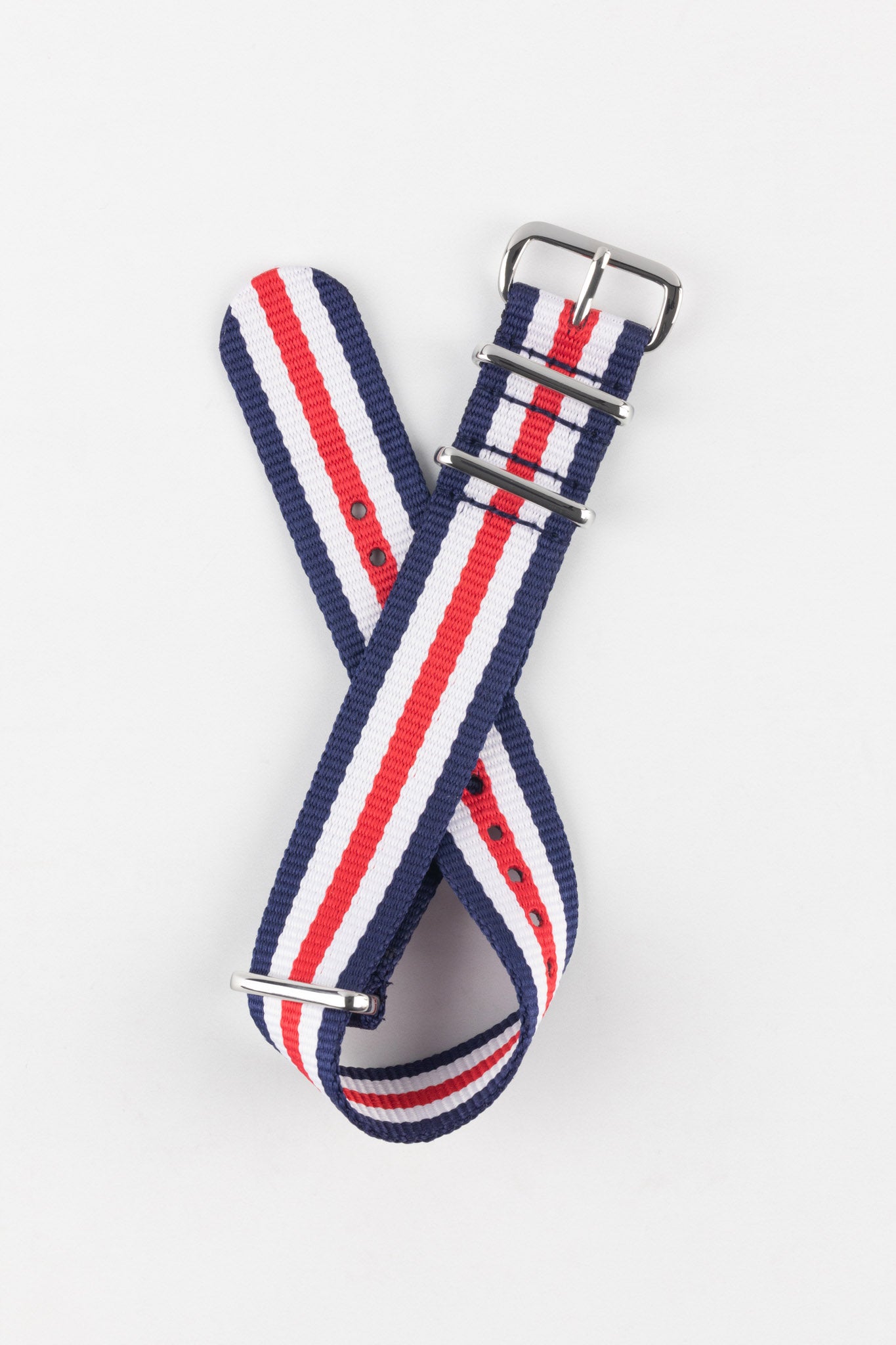 Hirsch RUSH Nylon One-Piece Watch Strap in BLUE / WHITE / RED