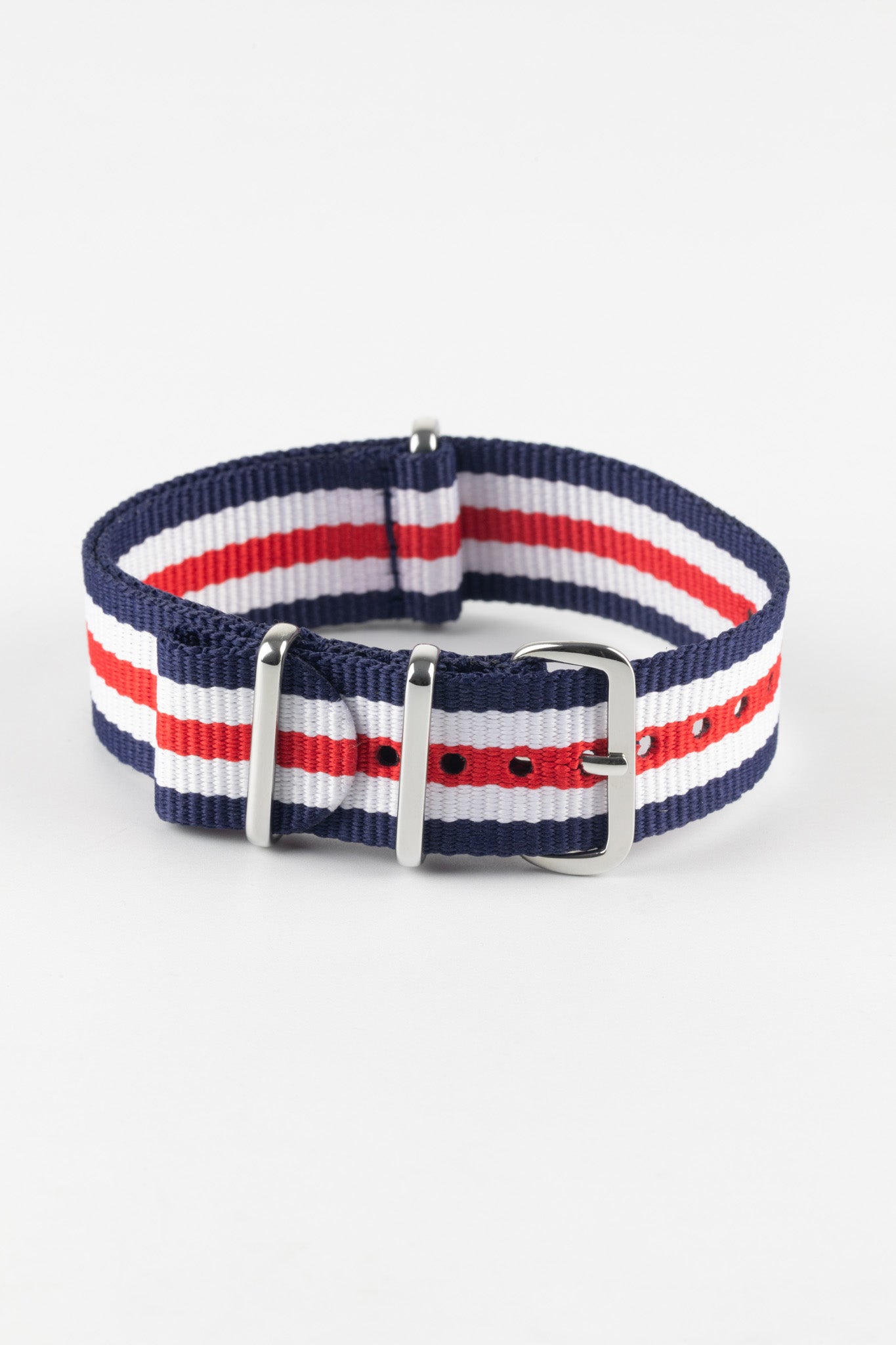 Hirsch RUSH Nylon One-Piece Watch Strap in BLUE / WHITE / RED