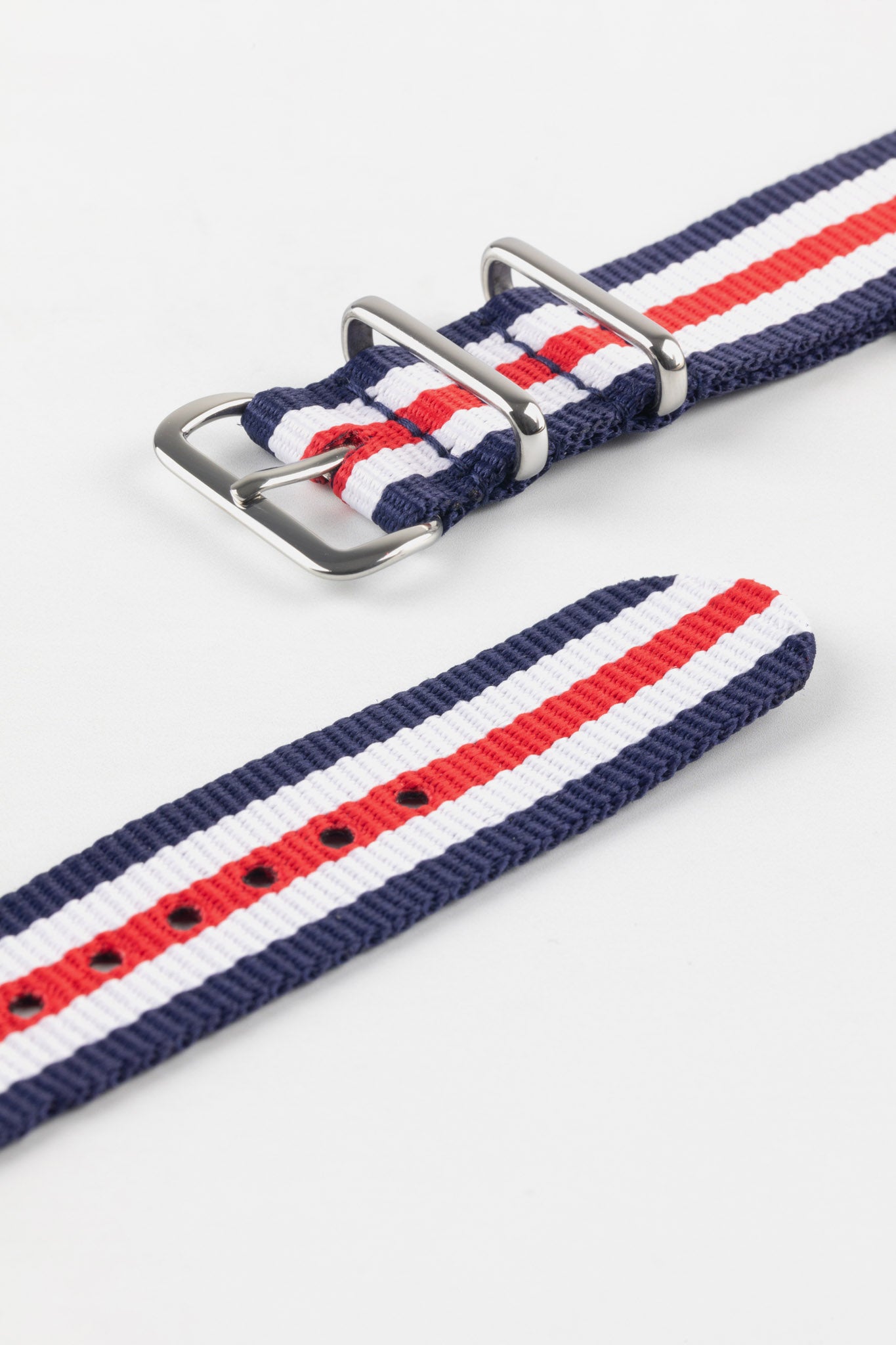 Hirsch RUSH Nylon One-Piece Watch Strap in BLUE / WHITE / RED