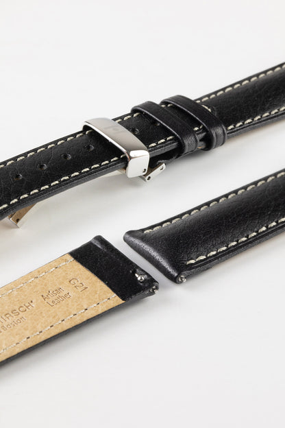 Hirsch BOSTON Quick-Release Buffalo Calfskin Leather Watch Strap in BLACK