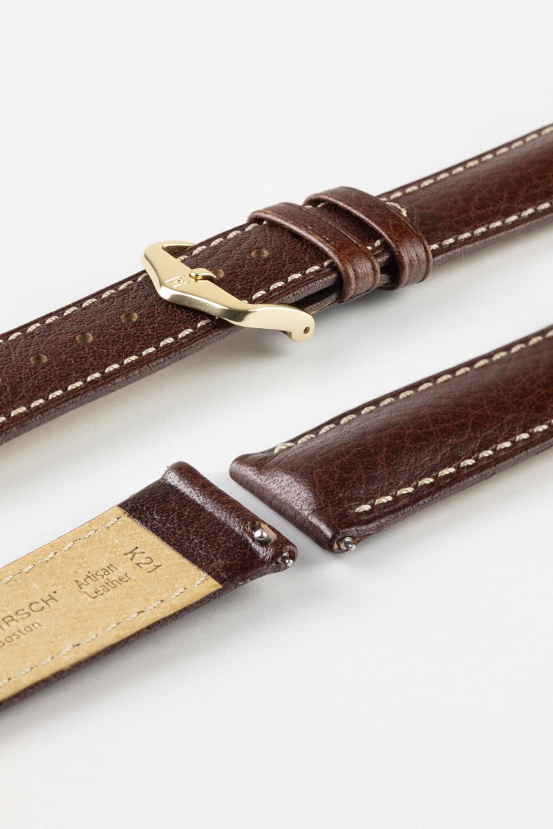 Hirsch BOSTON Quick-Release Buffalo Calfskin Leather Watch Strap in BROWN