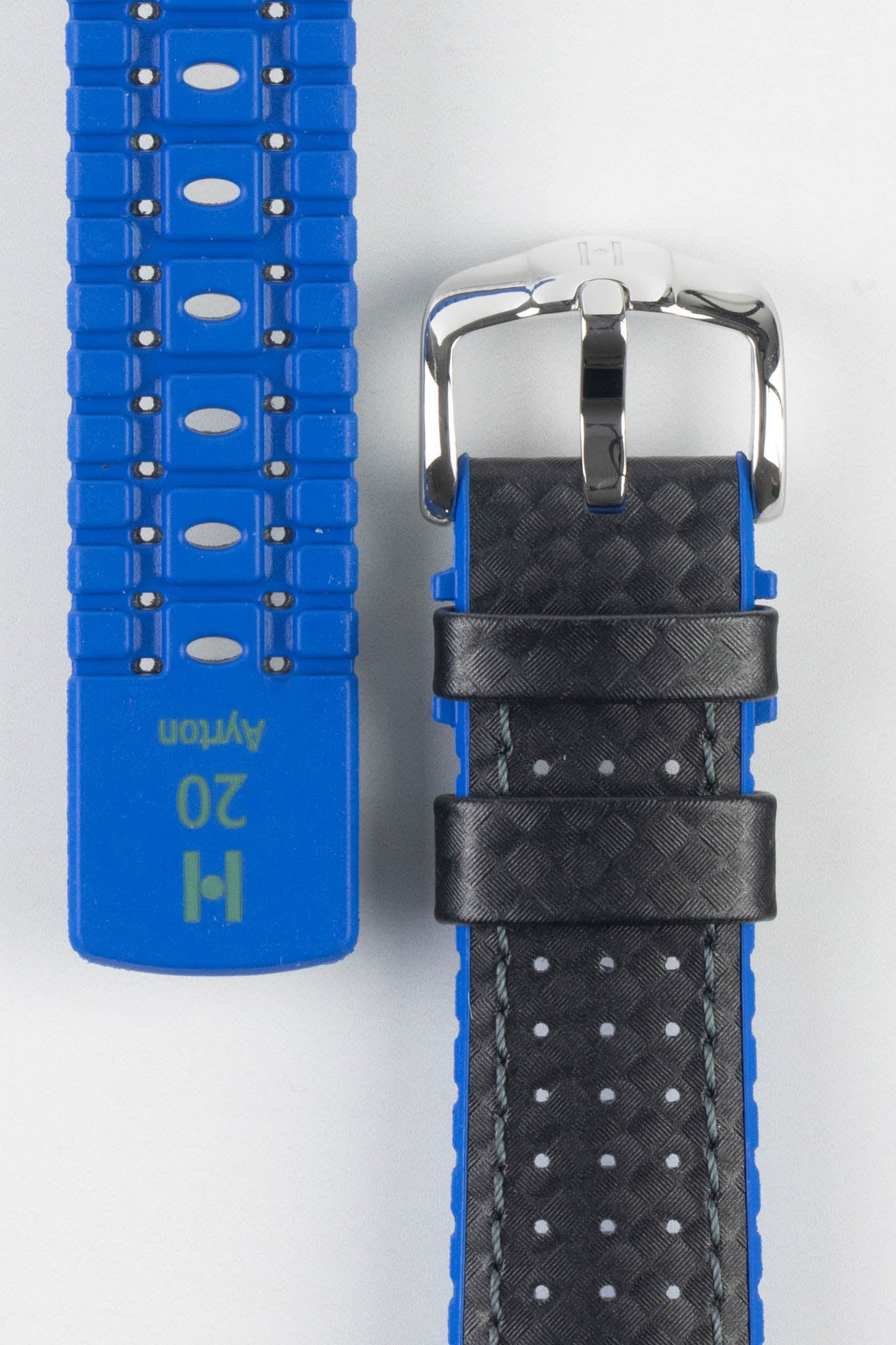 Hirsch AYRTON Carbon Embossed Performance Watch Strap in BLACK / BLUE
