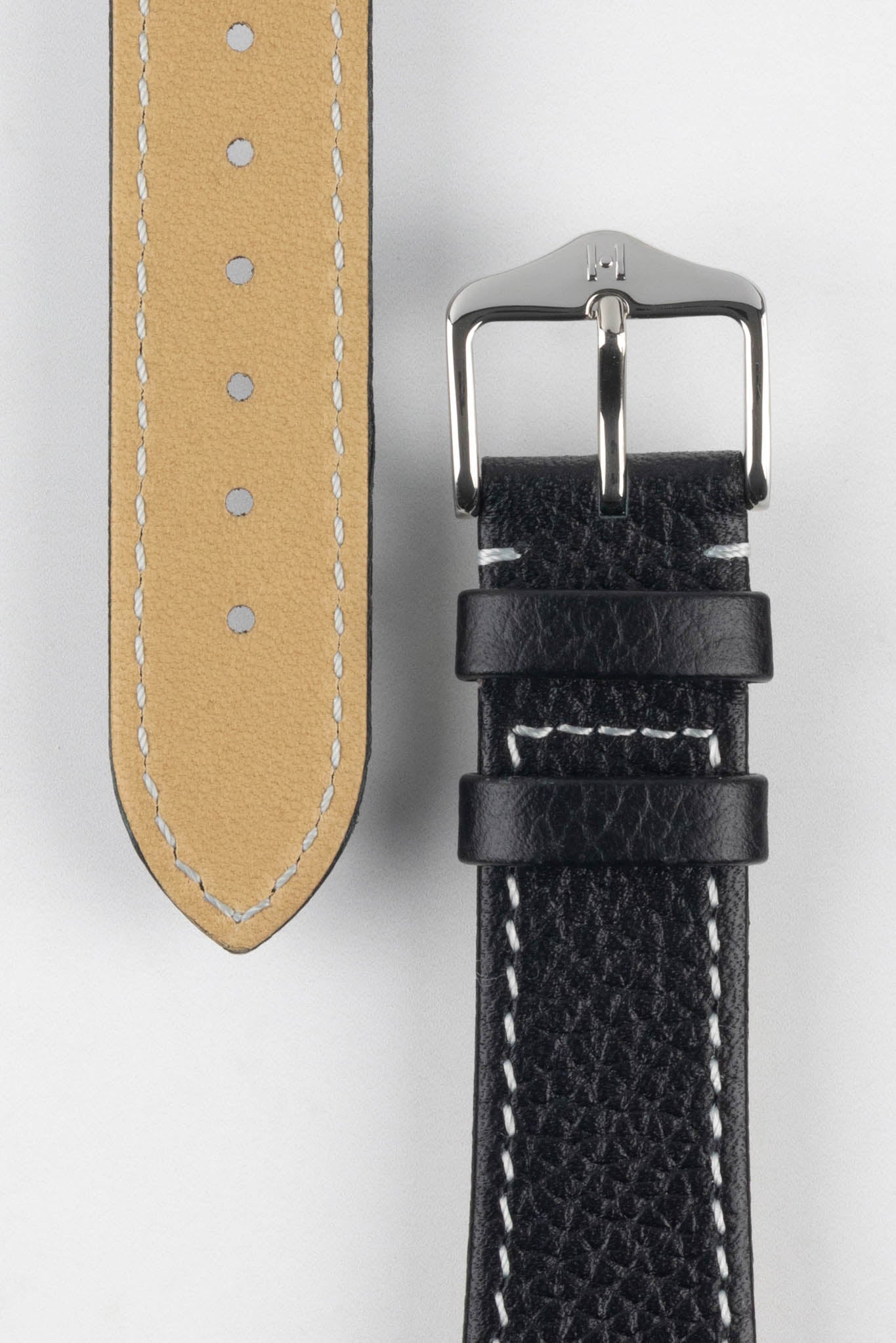 Hirsch Bologna in black buckle and underside of adjustment holes 