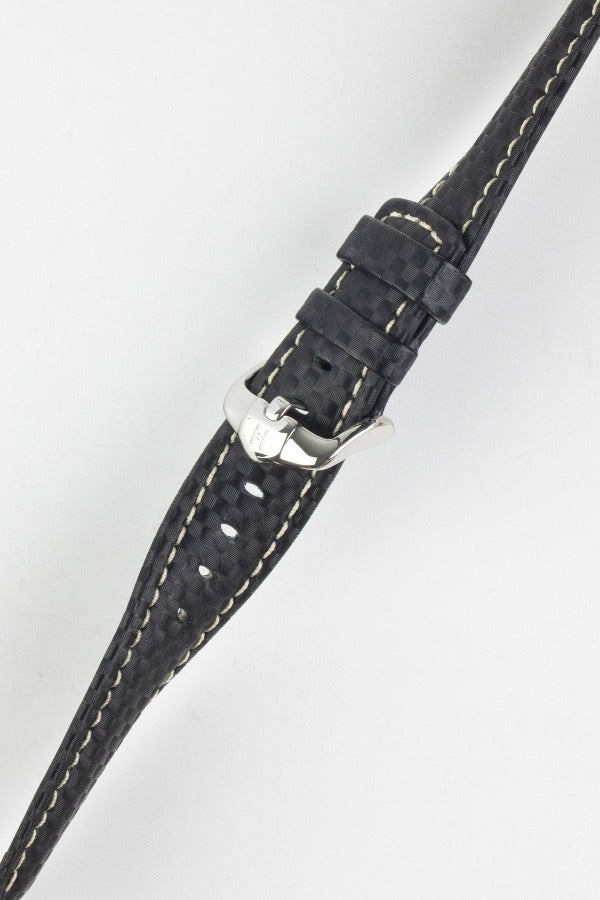 Hirsch Carbon Black watch strap with silver buckle