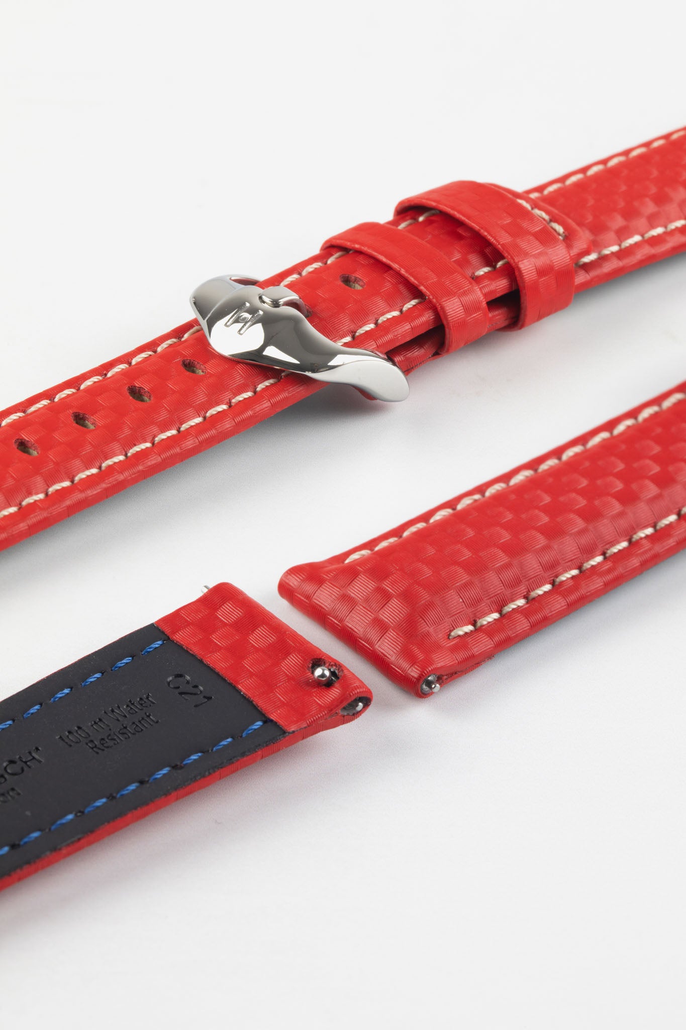 20mm red leather watch strap