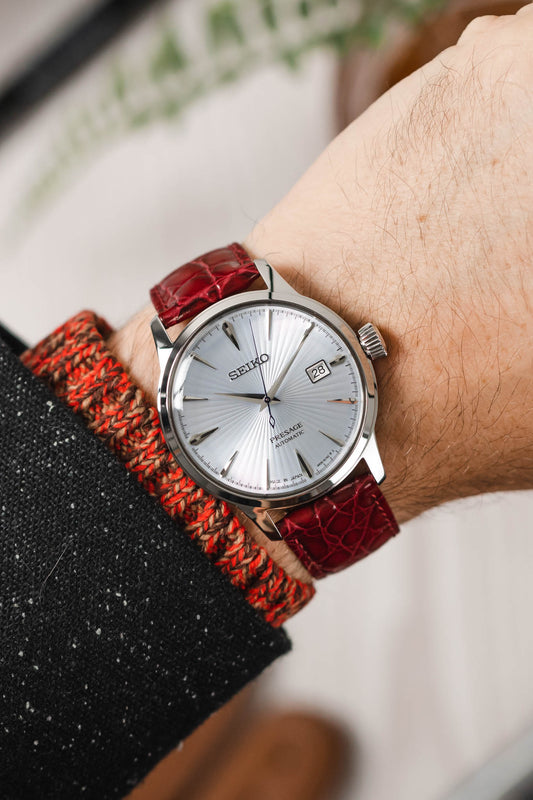 burgundy crocodile watch strap