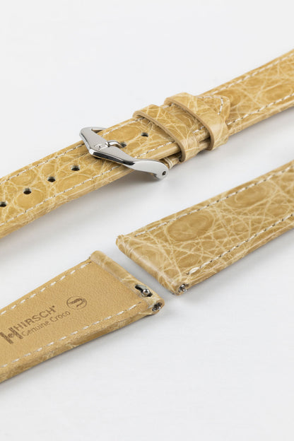 Hirsch GENUINE CROCO Shiny Crocodile Leather Watch Strap in BEIGE