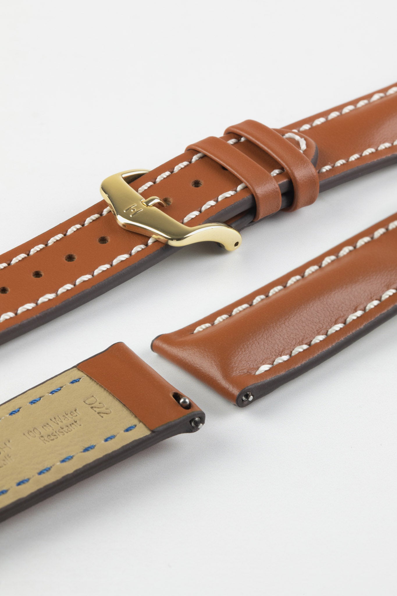 Hirsch HEAVY CALF Water-Resistant Calf Leather Watch Strap in GOLD BROWN