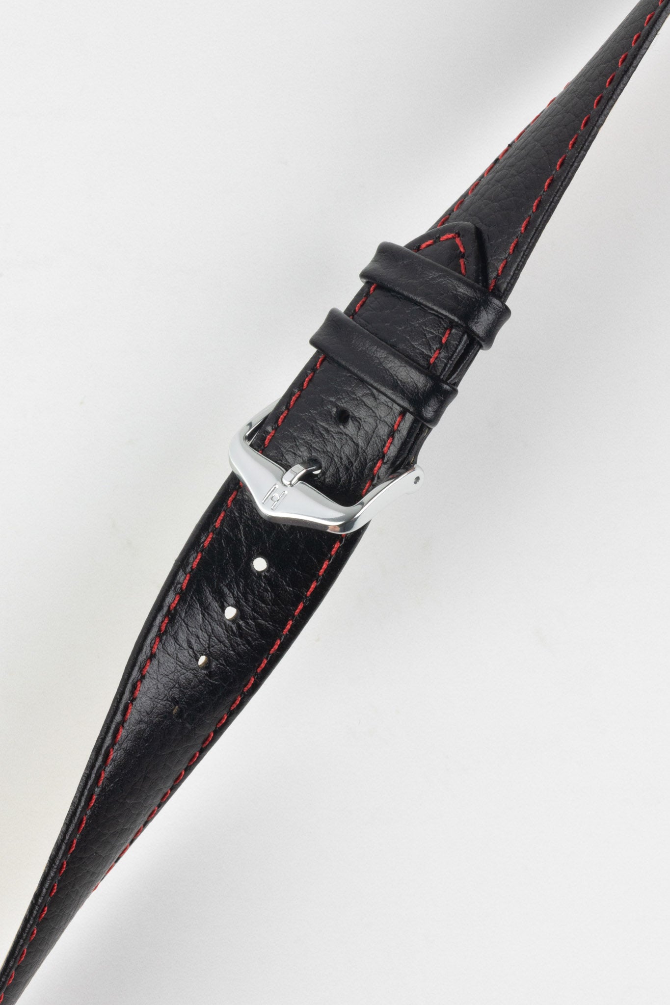 black leather watch strap red stitching