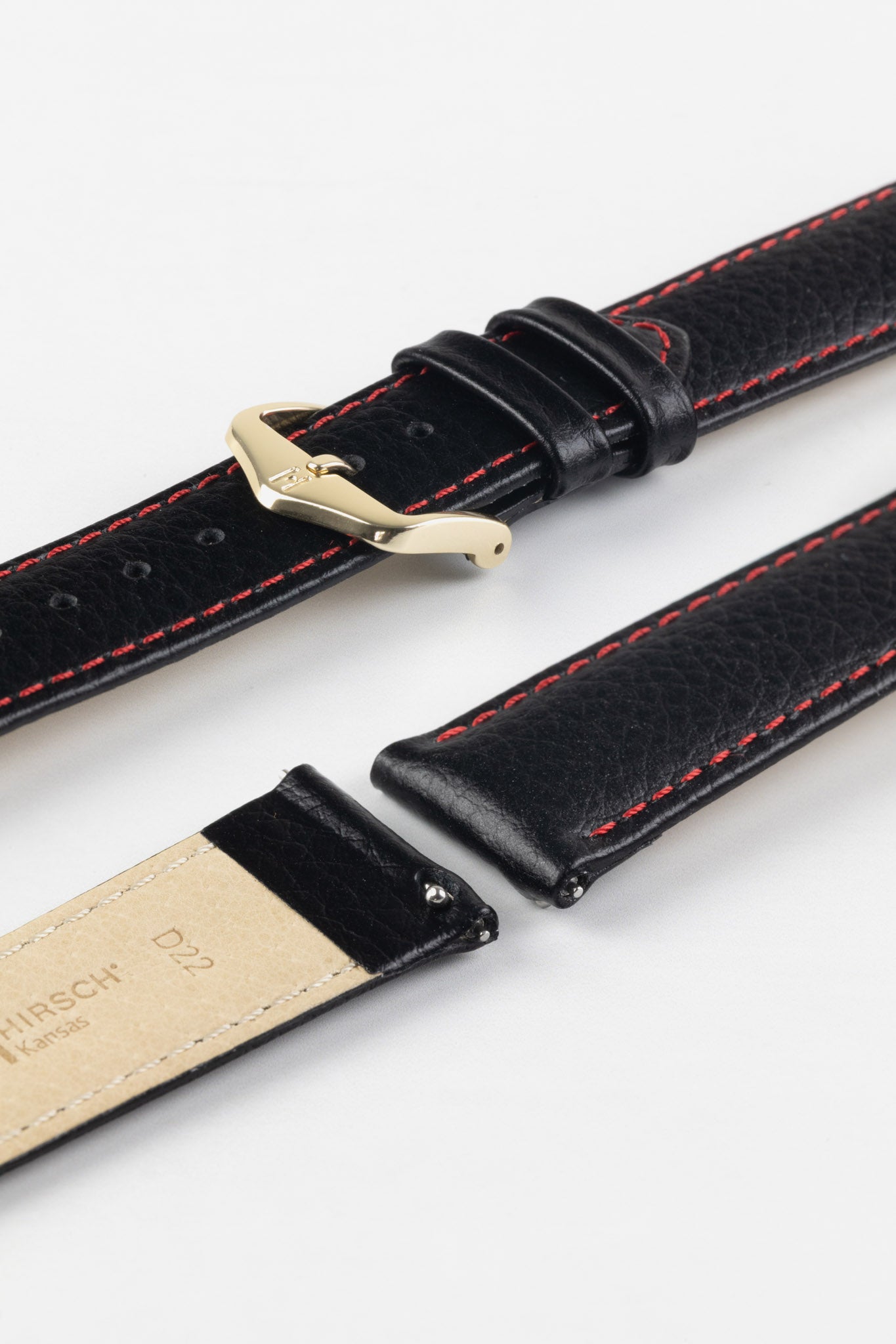 black leather watch strap red stitching