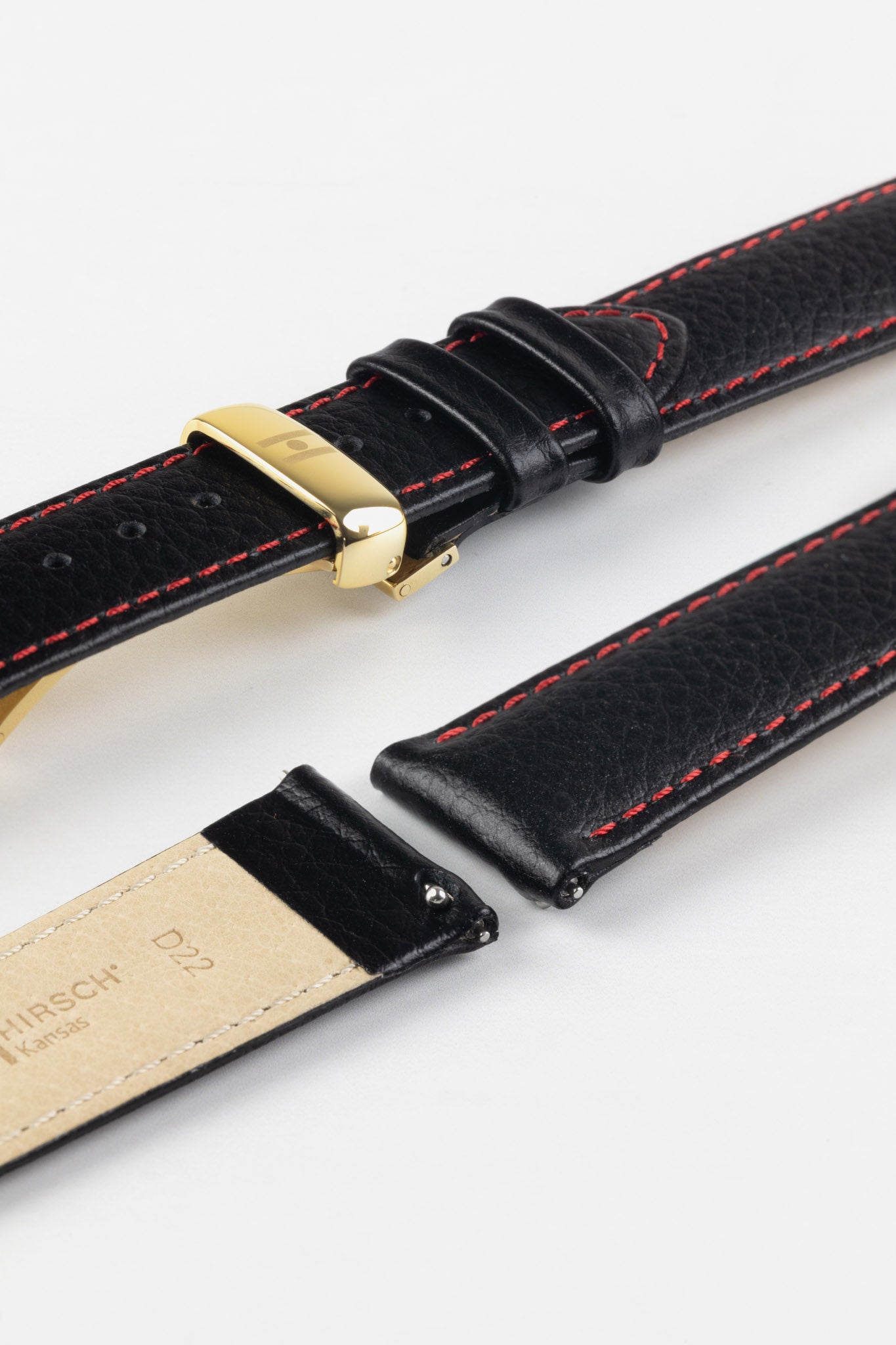 black leather watch strap red stitching