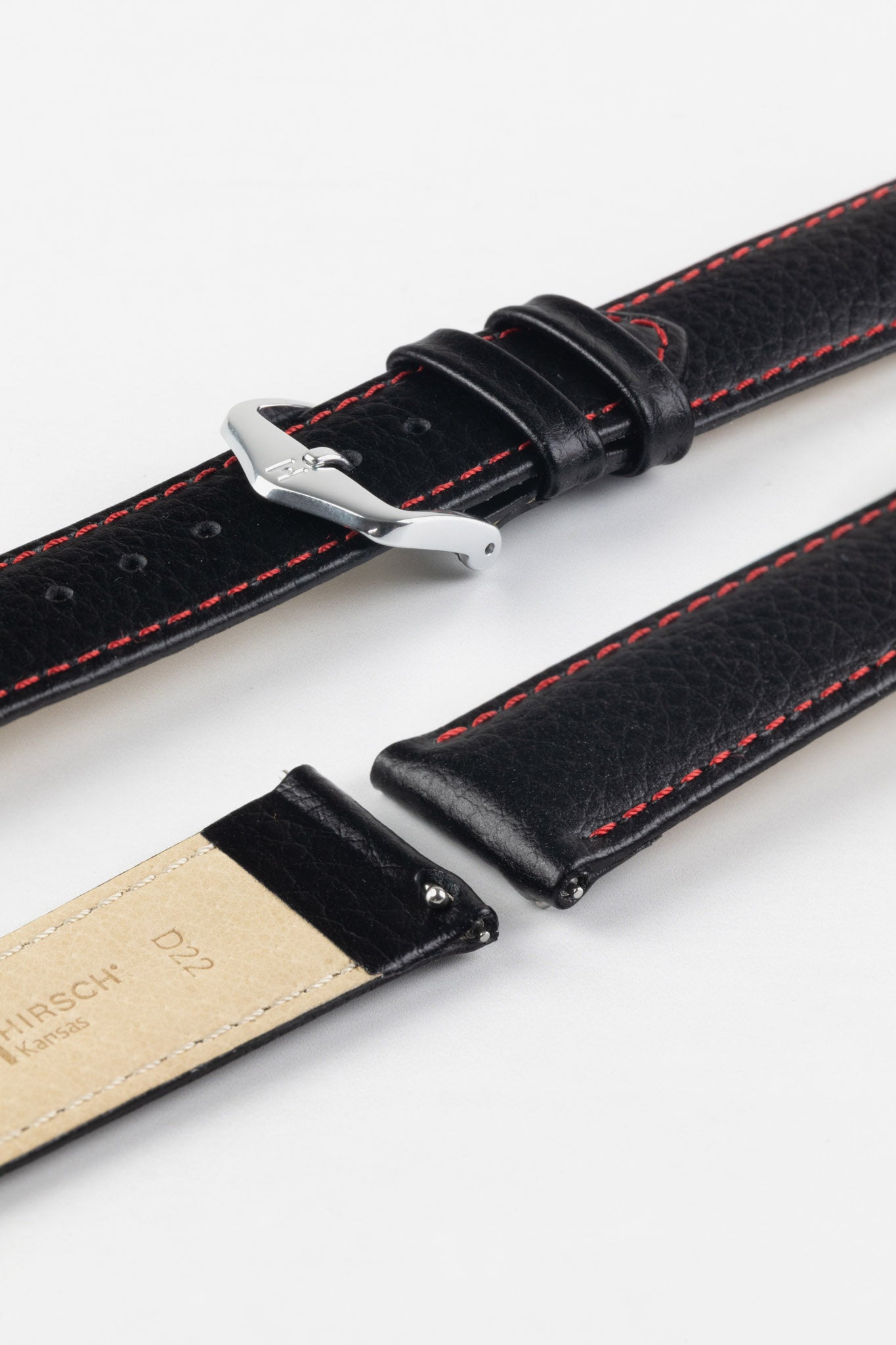 black leather watch strap red stitching