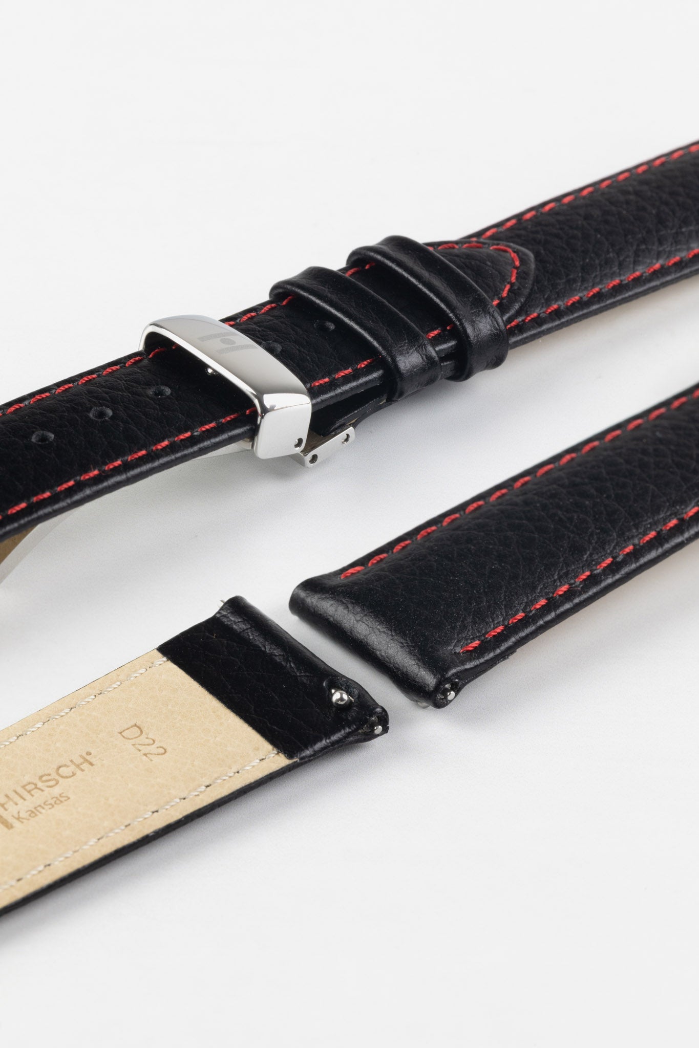 black leather watch strap red stitching