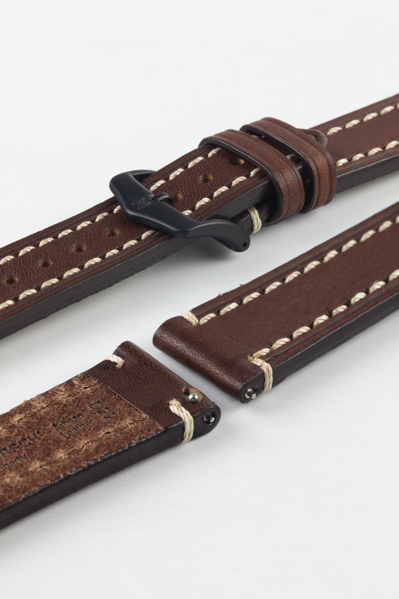 thick brown leather watch strap