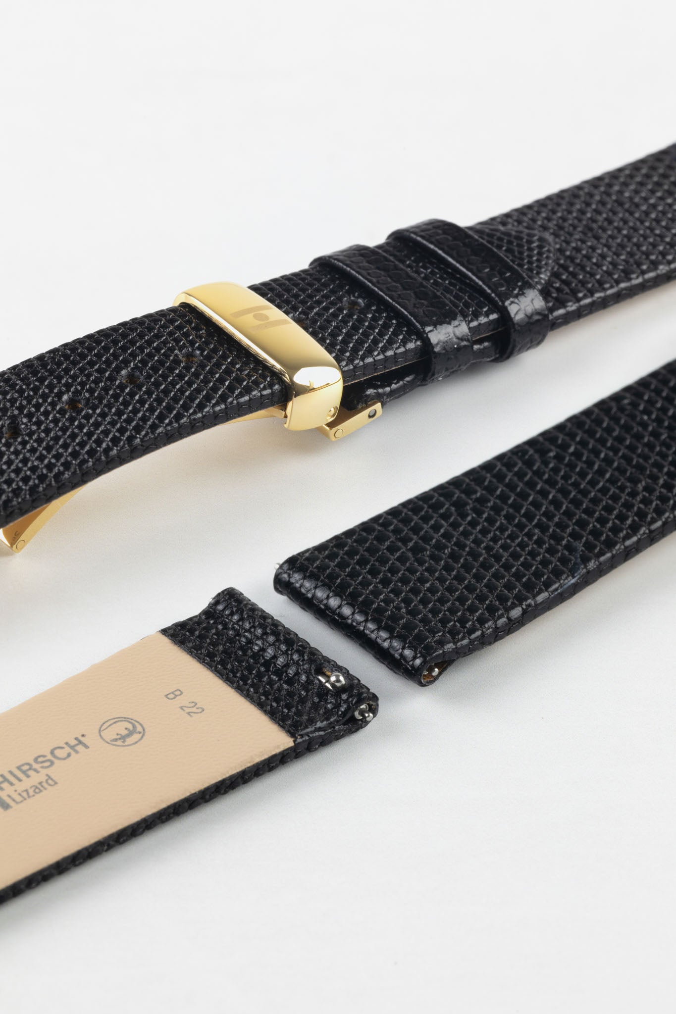 Hirsch LIZARD Leather Watch Strap in BLACK