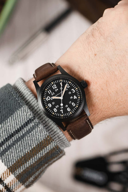 Hirsch MARINER Water-Resistant Leather Watch Strap in BROWN