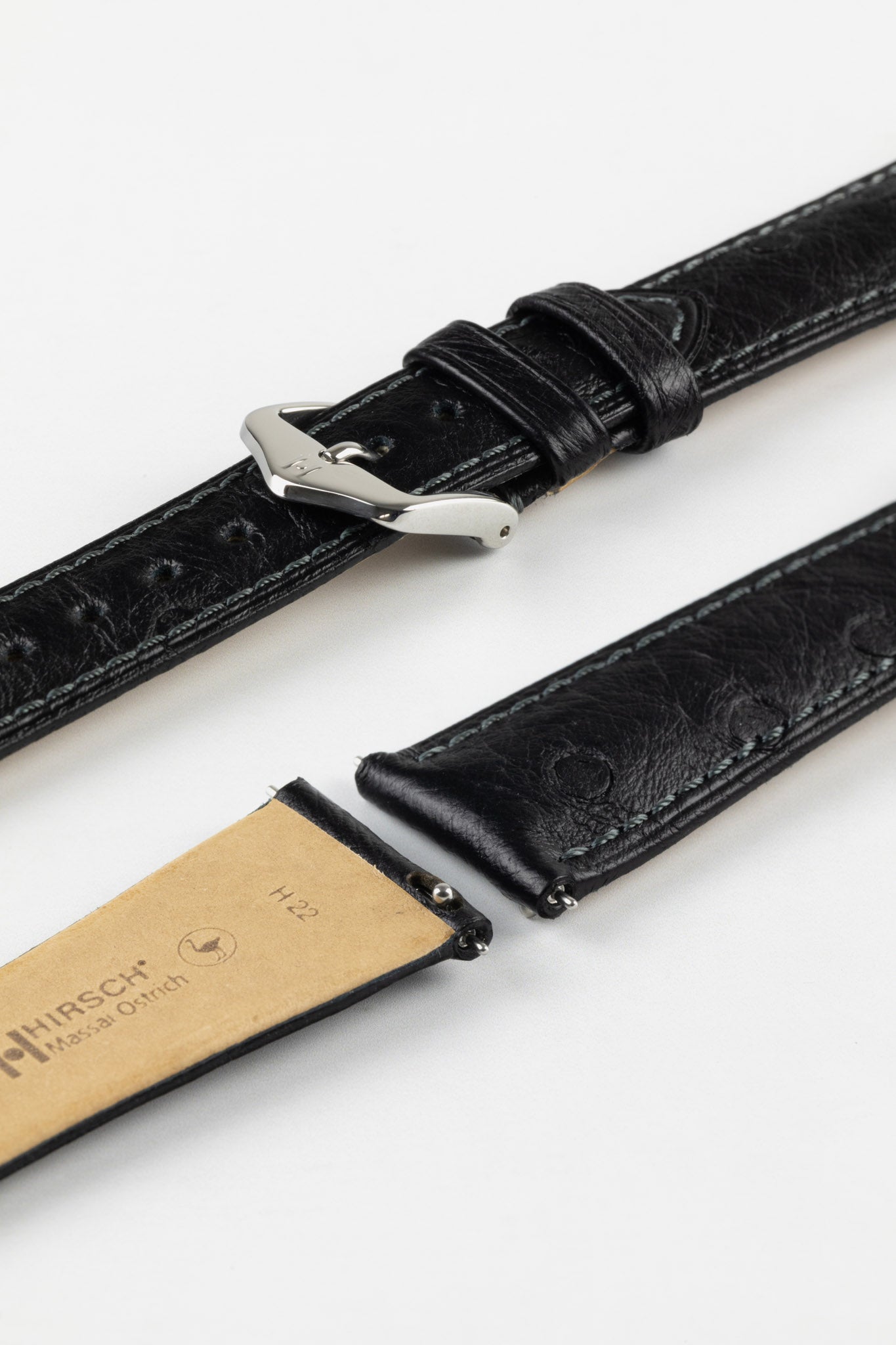 Hirsch MASSAI OSTRICH Leather Watch Strap in BLACK