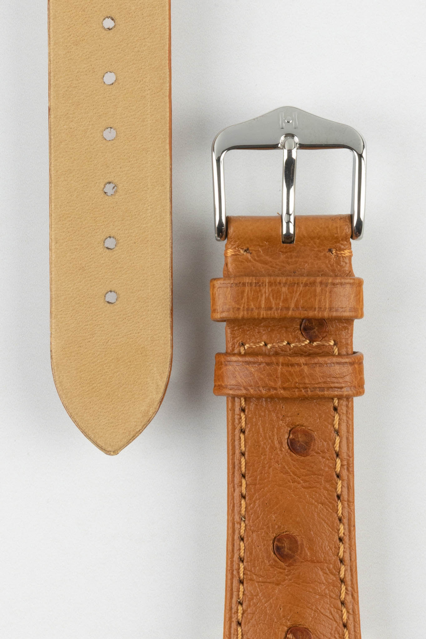 Hirsch MASSAI OSTRICH Leather Watch Strap in GOLD BROWN