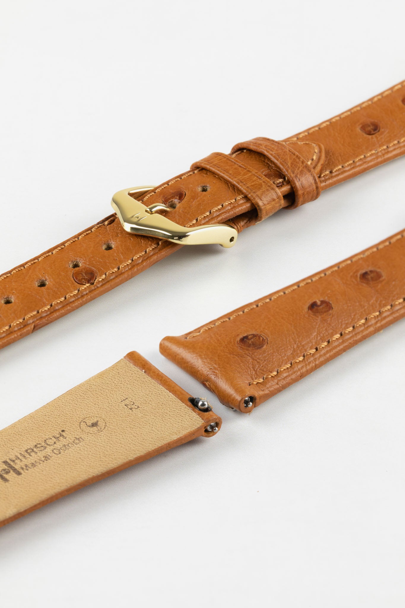 Hirsch MASSAI OSTRICH Leather Watch Strap in GOLD BROWN