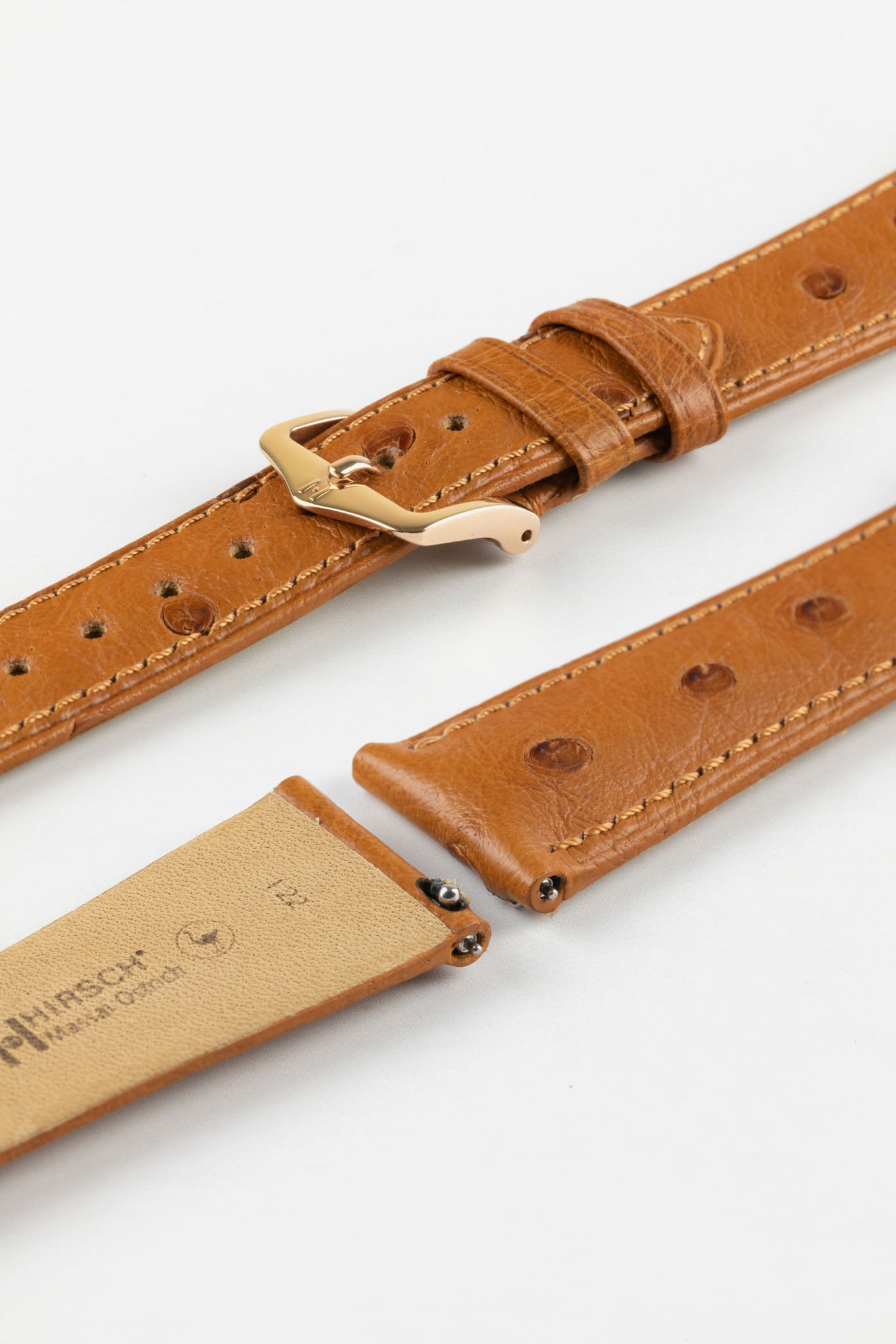 Hirsch MASSAI OSTRICH Leather Watch Strap in GOLD BROWN