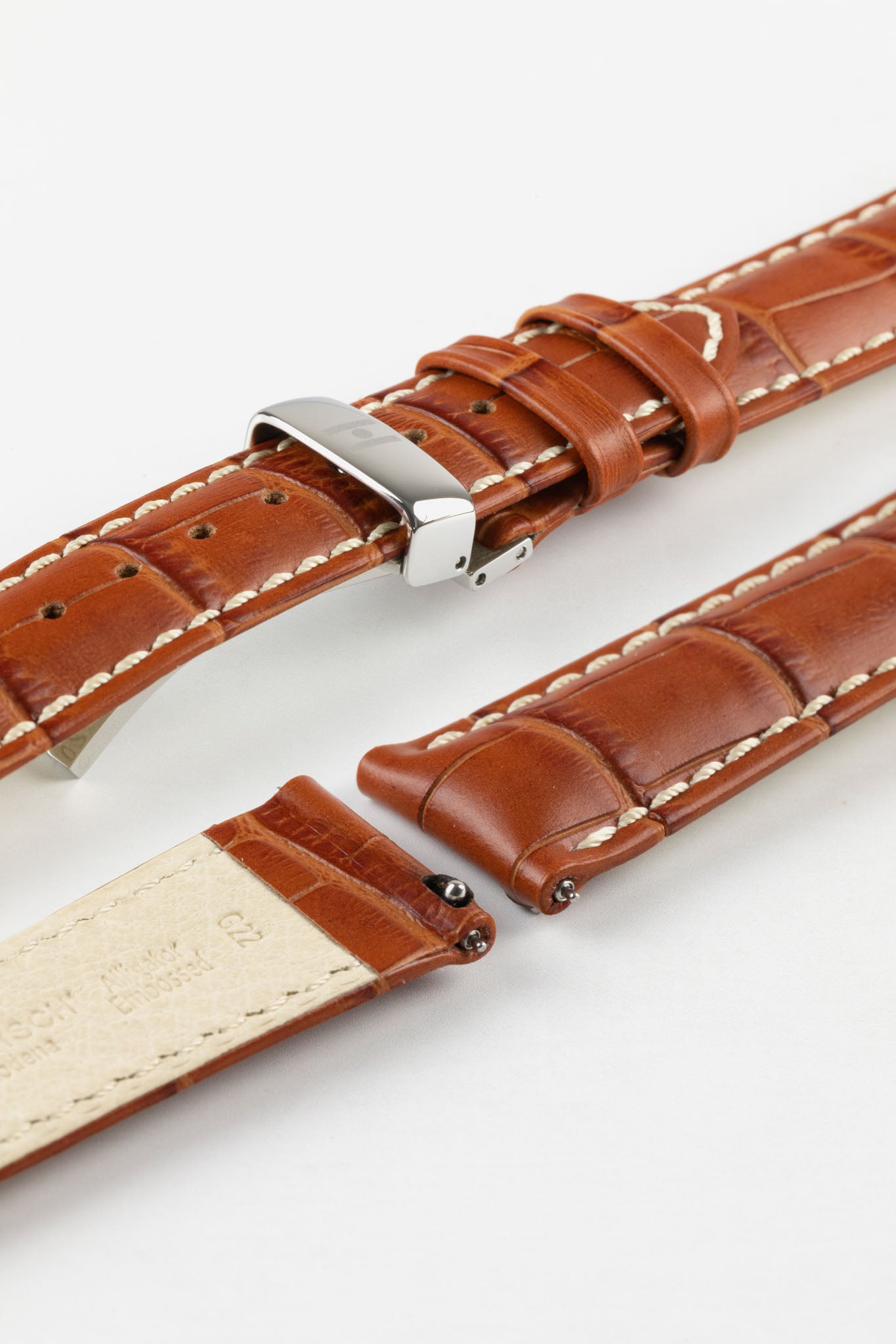 Hirsch MODENA Alligator Embossed Leather Watch Strap in HONEY