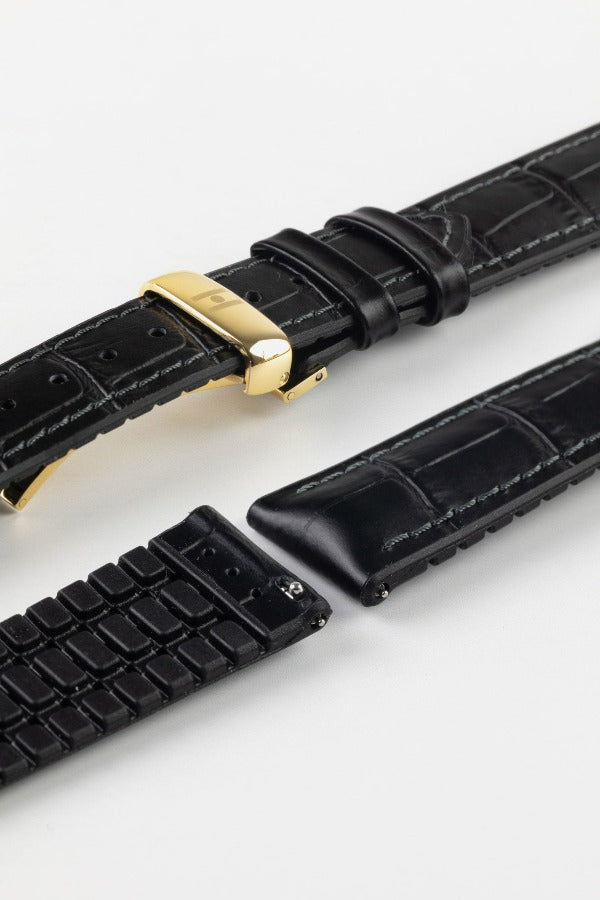 Hirsch PAUL Alligator Embossed Performance Watch Strap in BLACK
