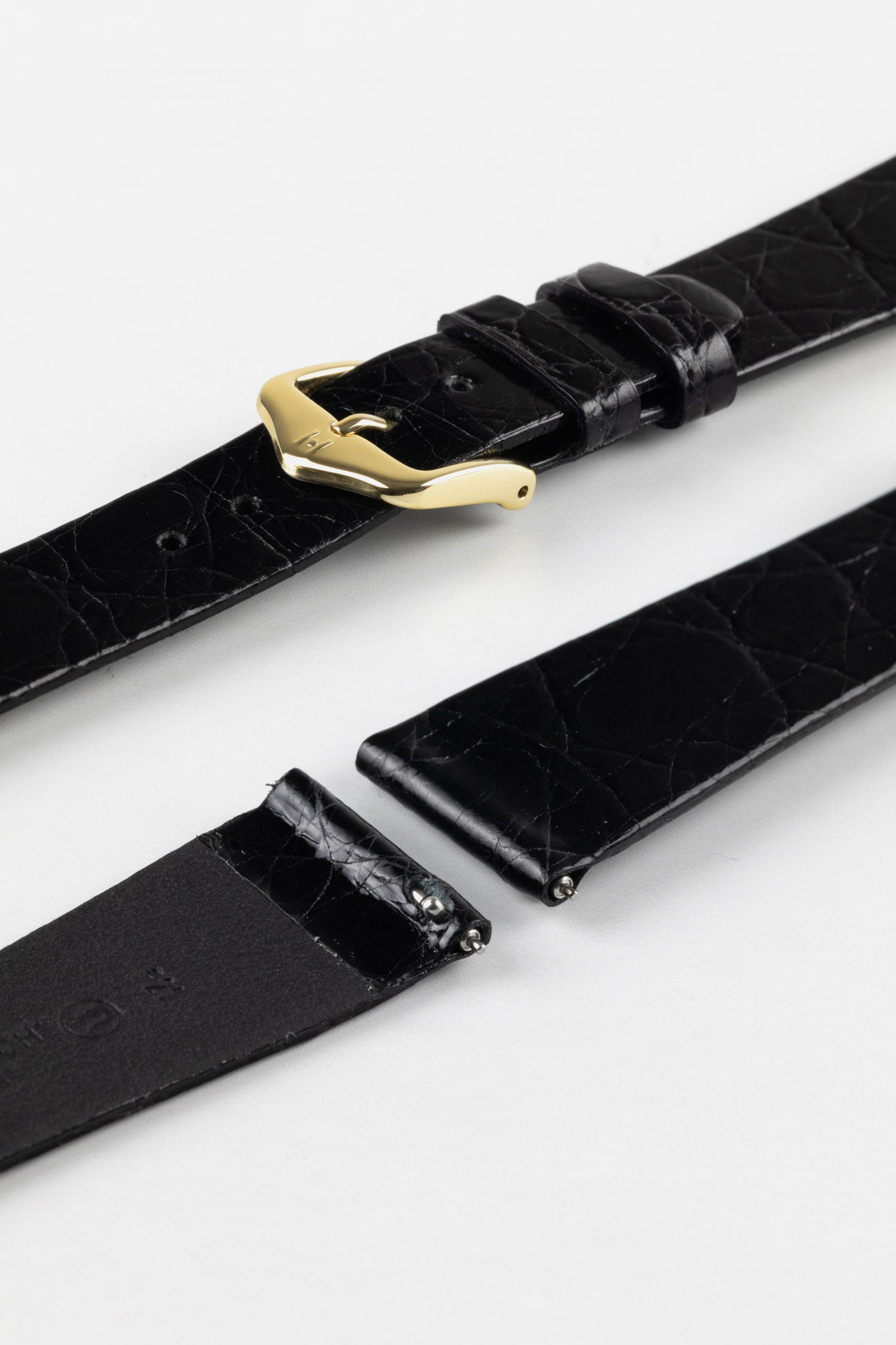 Hirsch PRESTIGE Shiny Genuine Crocodile Leather Watch Strap in BLACK