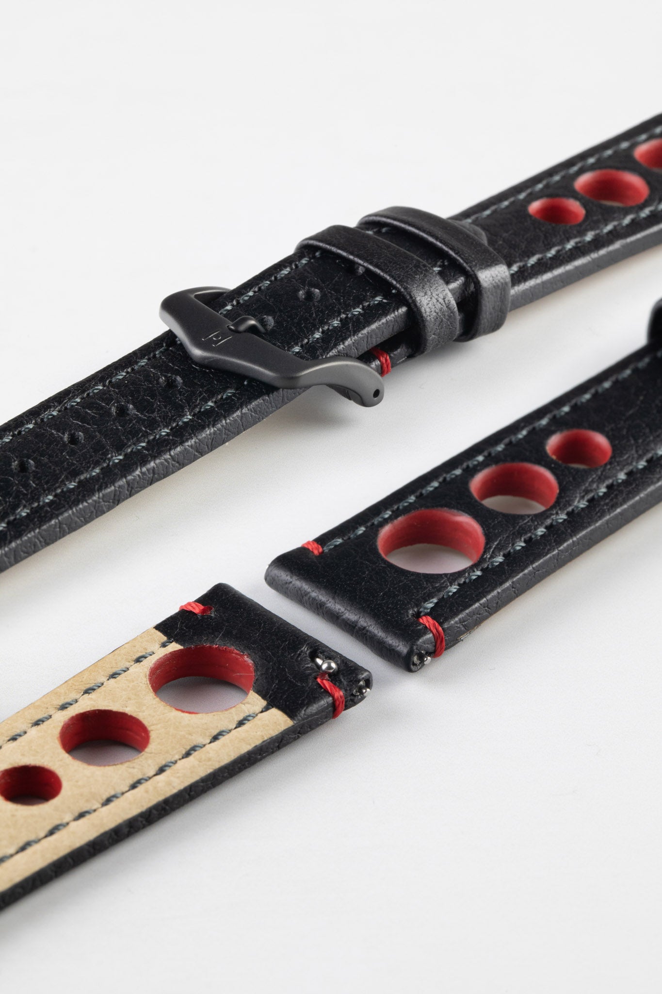 black and red leather watch strap 