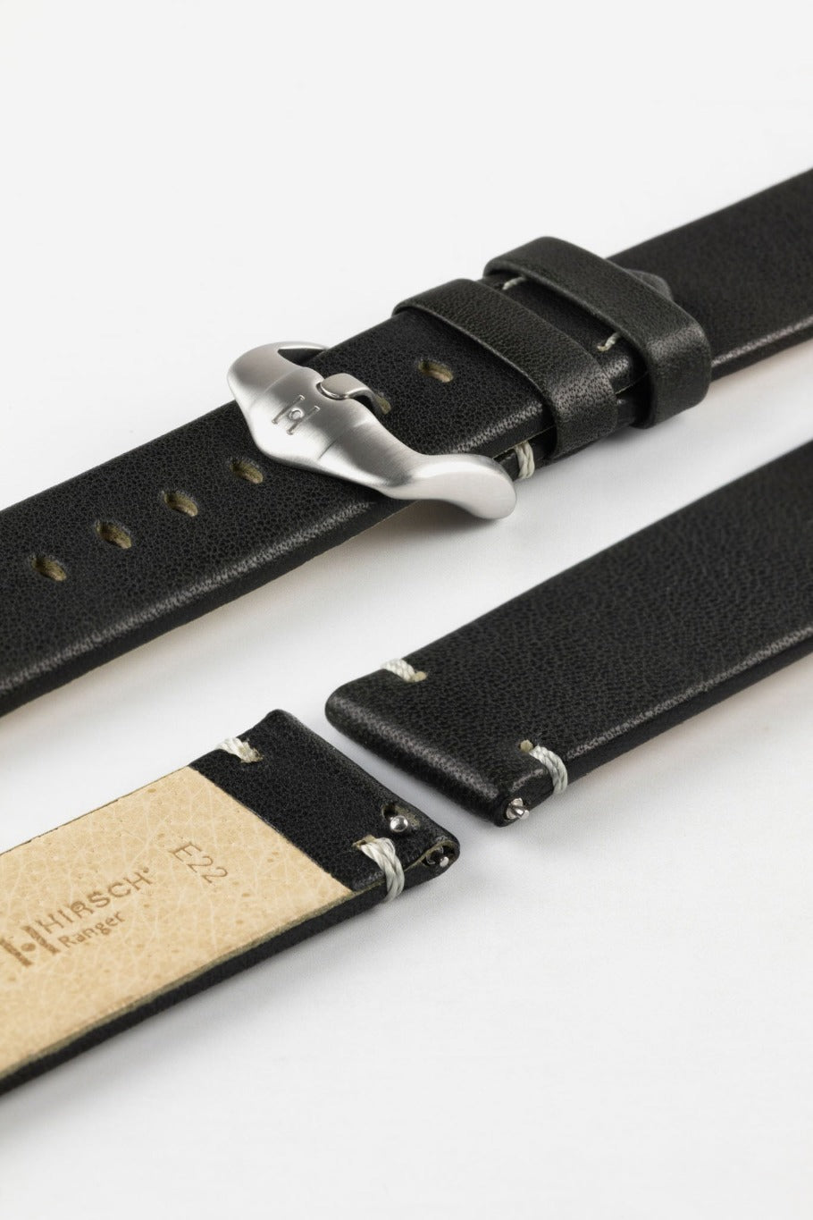 Hirsch Ranger Retro Leather Parallel Watch Strap - Black