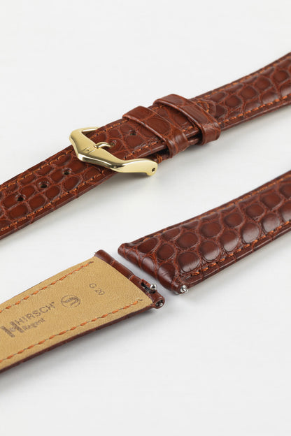 Hirsch REGENT Genuine Alligator Leather Watch Strap in GOLD BROWN