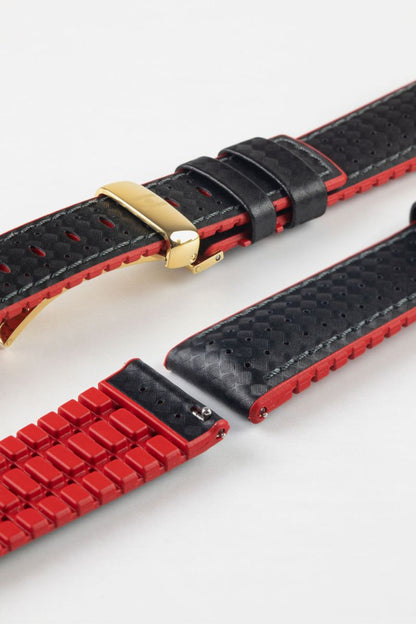 Hirsch AYRTON Carbon Embossed Performance Watch Strap in BLACK / RED