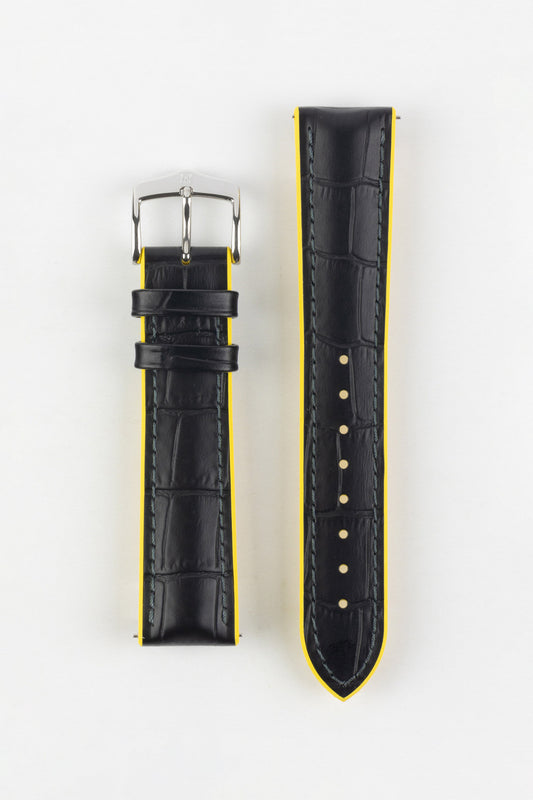 Hirsch ANDY Alligator Embossed Performance Watch Strap in BLACK / YELLOW