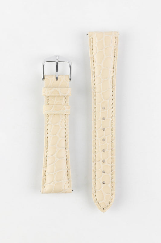 Hirsch ARISTOCRAT Croco-Embossed Leather Watch Strap in BEIGE