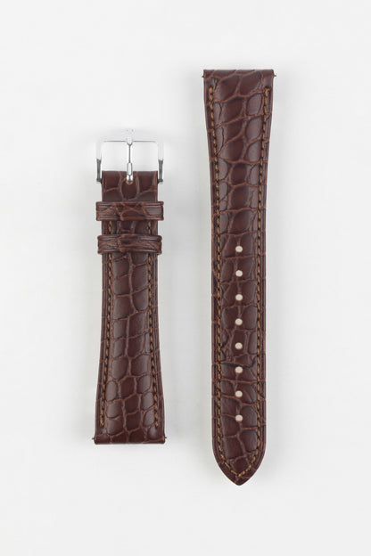 Hirsch ARISTOCRAT Croco-Embossed Leather Watch Strap in BROWN