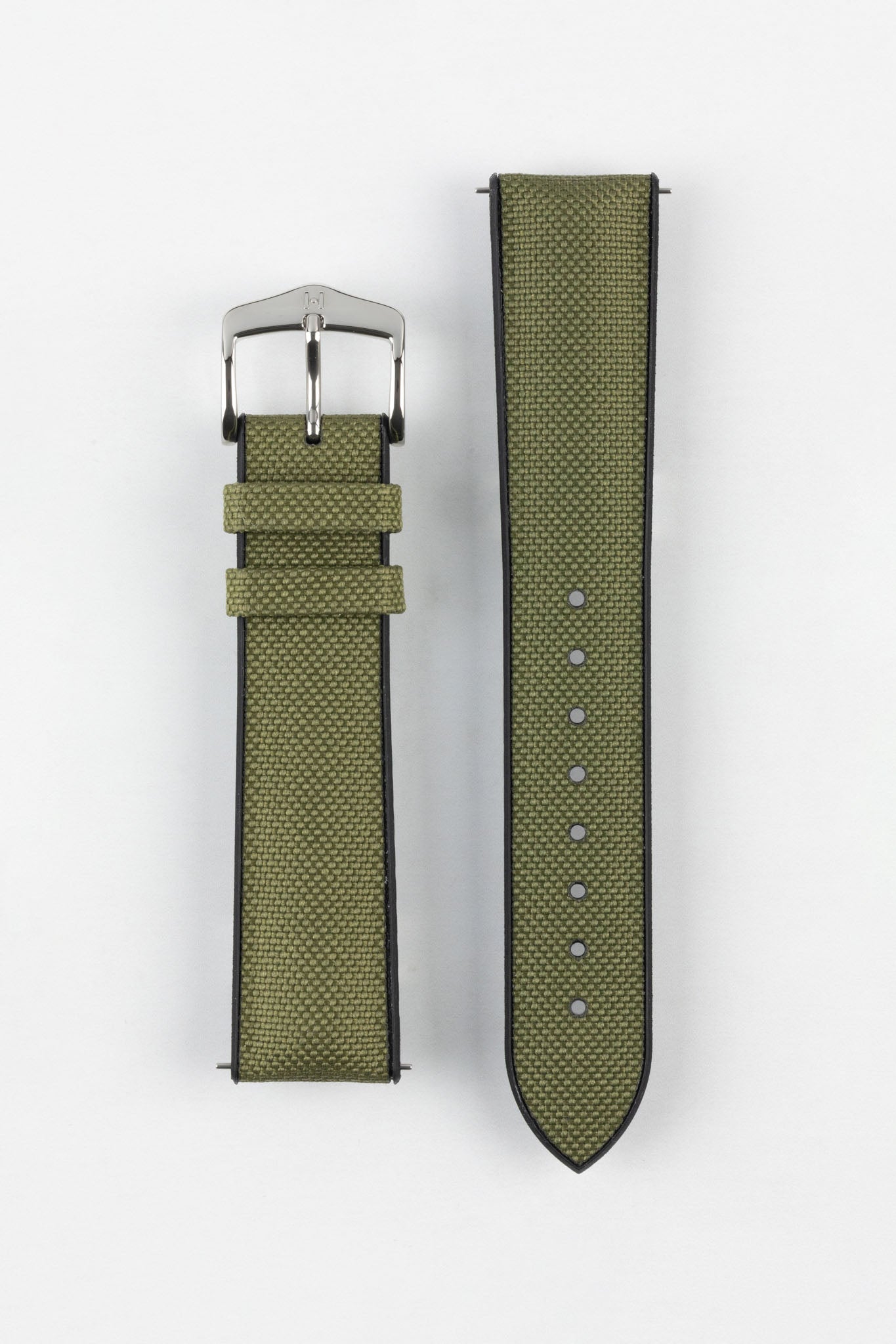 Hirsch ARNE Animal-Free Sailcloth Effect Performance Watch Strap - BLACK and GREEN